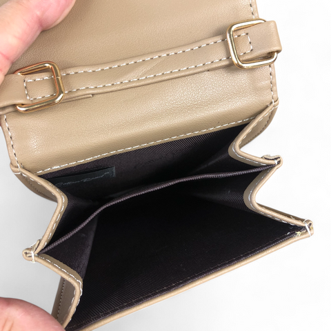 KHAKI Cotton Road PU Leather Cellphone Sling Bag/Wallet with LACE Print