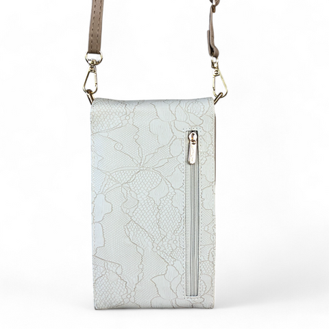 KHAKI Cotton Road PU Leather Cellphone Sling Bag/Wallet with LACE Print