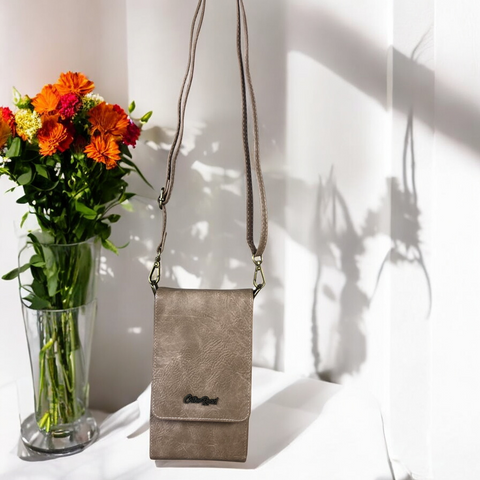 KHAKI Cotton Road PU Leather Cellphone Sling Bag/Wallet