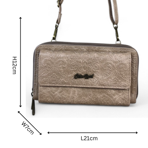 KHAKI Cotton Road PU Leather Cellphone Sling Wallet with EMBOSSED Print