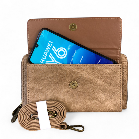 KHAKI Cotton Road PU Leather Cellphone Sling Wallet with EMBOSSED Print