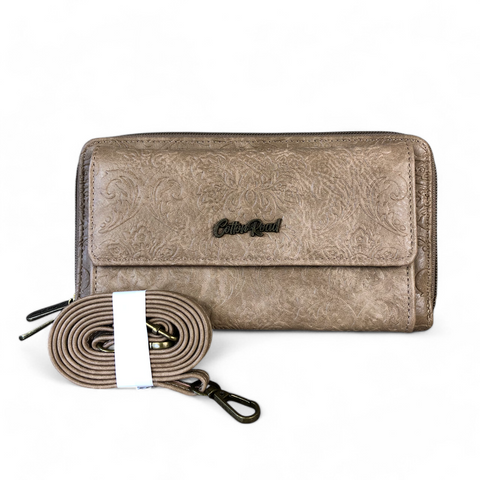 KHAKI Cotton Road PU Leather Cellphone Sling Wallet with EMBOSSED Print