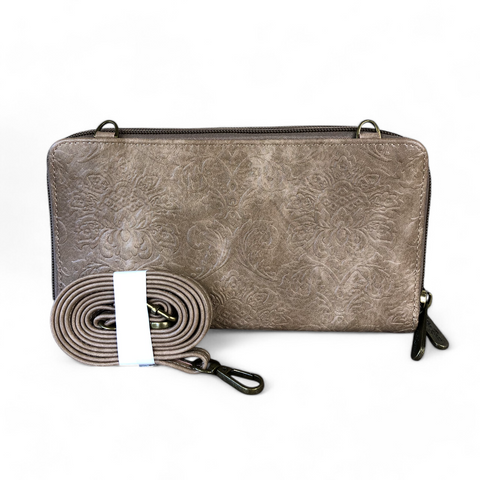 KHAKI Cotton Road PU Leather Cellphone Sling Wallet with EMBOSSED Print