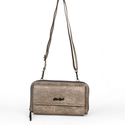 KHAKI Cotton Road PU Leather Cellphone Sling Wallet with EMBOSSED Print