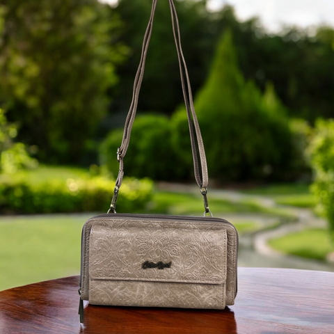 KHAKI Cotton Road PU Leather Cellphone Sling Wallet with EMBOSSED Print