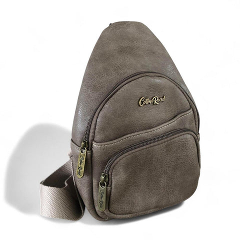 KHAKI Cotton Road PU Leather Cross Body Bag / Mini Backpack