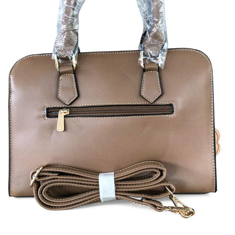 KHAKI Cotton Road PU Leather Handbag with FLORAL Panel