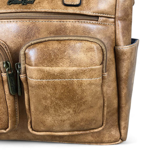 KHAKI Cotton Road PU Leather Handbag with Pockets