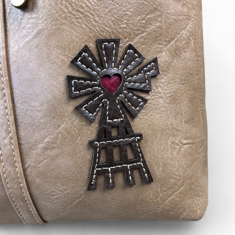 KHAKI Cotton Road PU Leather Sling Bag with WINDMILL