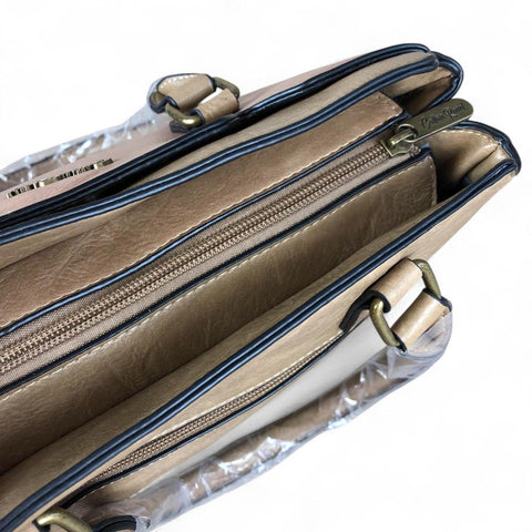 KHAKI FLORAL PU Leather Cotton Road Handbag
