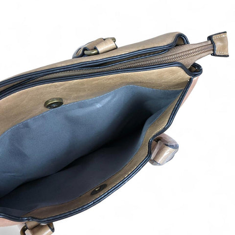 KHAKI FLORAL PU Leather Cotton Road Handbag