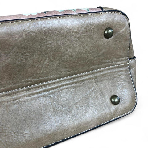KHAKI FLORAL PU Leather Cotton Road Handbag