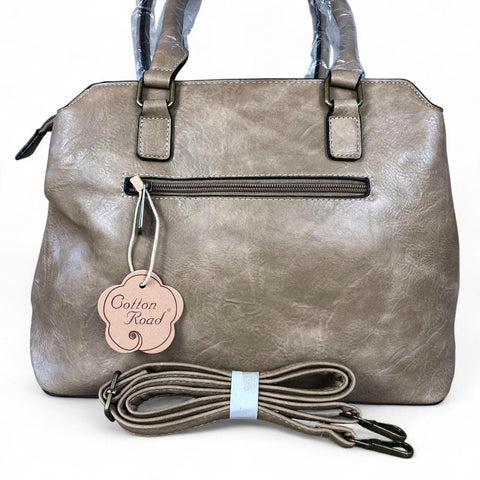 KHAKI FLORAL PU Leather Cotton Road Handbag