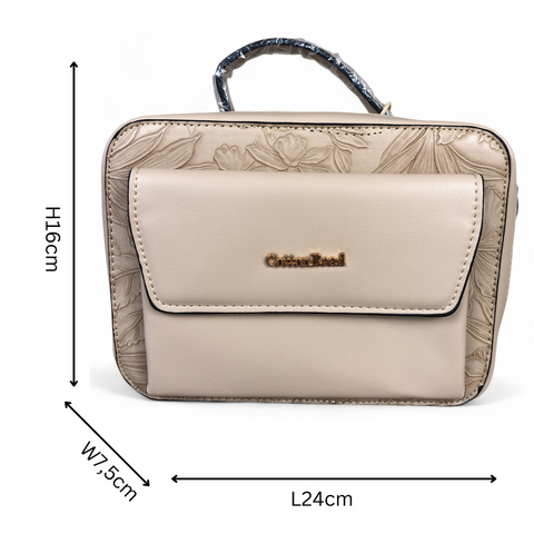 KHAKI FLORAL PU Leather Cotton Road Sling Bag with POCKET