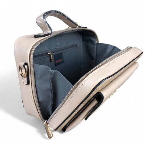 KHAKI FLORAL PU Leather Cotton Road Sling Bag with POCKET