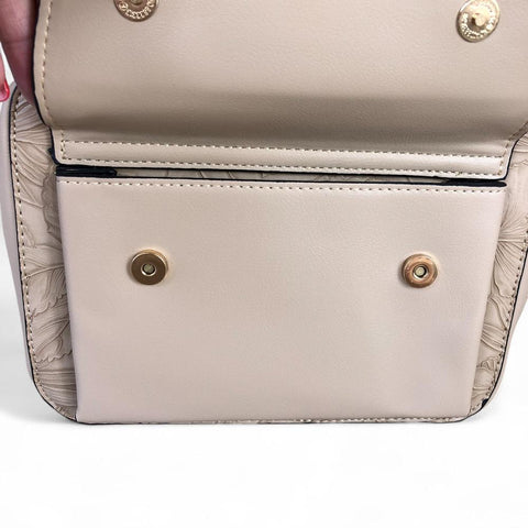 KHAKI FLORAL PU Leather Cotton Road Sling Bag with POCKET