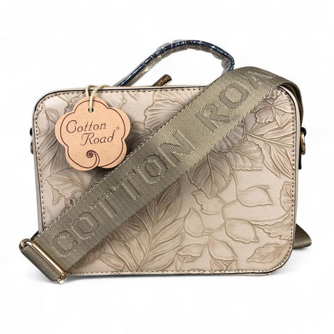 KHAKI FLORAL PU Leather Cotton Road Sling Bag with POCKET