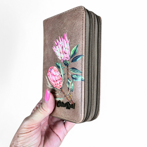 KHAKI Medium Cotton Road PU Leather Wallet with PROTEA