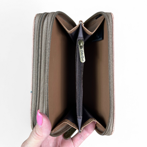KHAKI Medium Cotton Road PU Leather Wallet with PROTEA