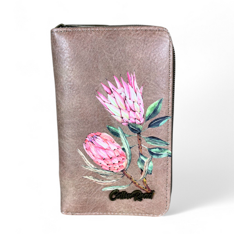 KHAKI Medium Cotton Road PU Leather Wallet with PROTEA