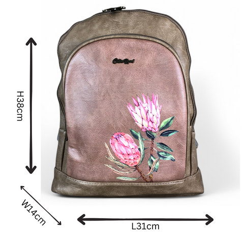 KHAKI PU Leather Cotton Road Backpack with PROTEA detailing