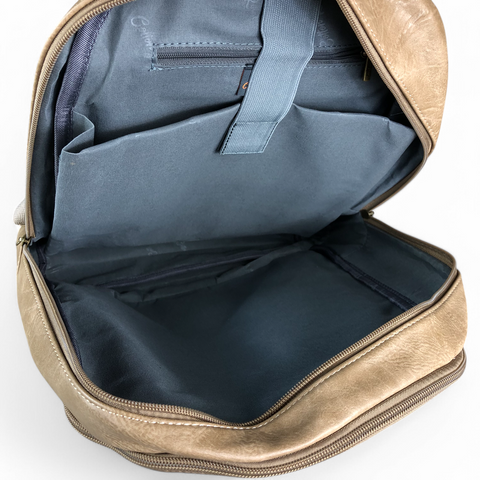 KHAKI PU Leather Cotton Road Backpack with PROTEA detailing