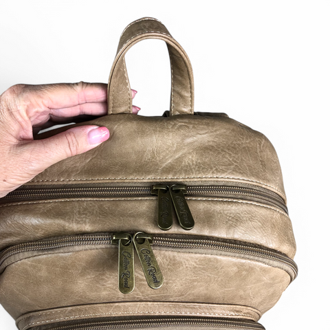 KHAKI PU Leather Cotton Road Backpack with PROTEA detailing