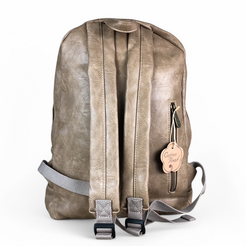KHAKI PU Leather Cotton Road Backpack with PROTEA detailing