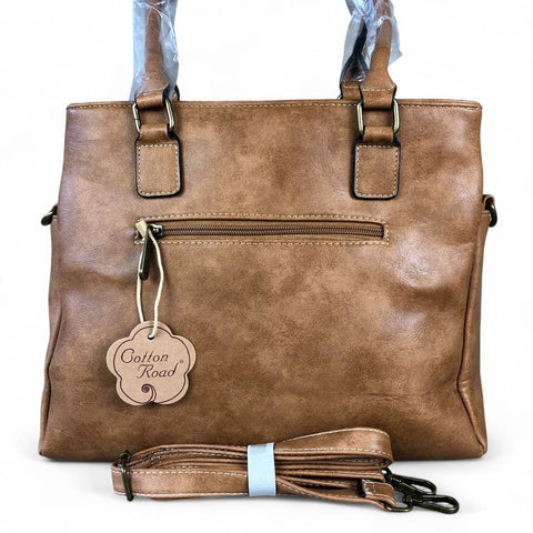 KHAKI PU Leather Cotton Road Handbag with WINDMILL