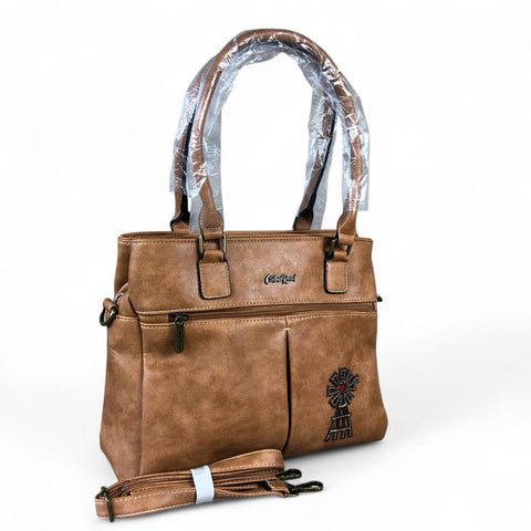KHAKI PU Leather Cotton Road Handbag with WINDMILL