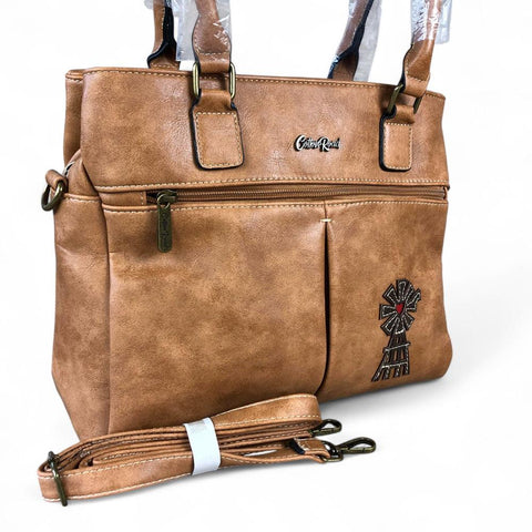KHAKI PU Leather Cotton Road Handbag with WINDMILL