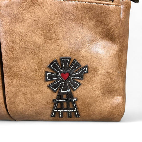 KHAKI PU Leather Cotton Road Handbag with WINDMILL