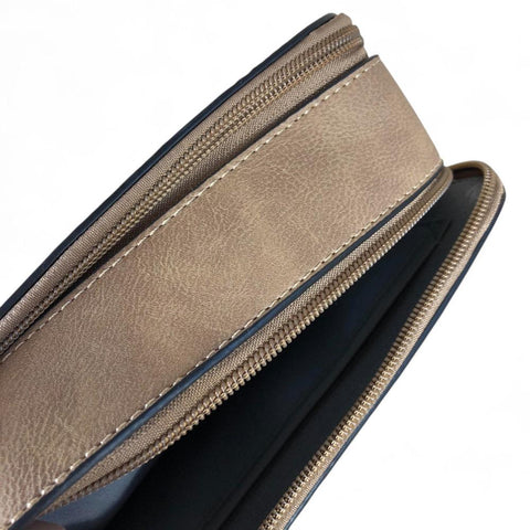 KHAKI PU Leather Cotton Road Sling Bag with EMBOSSED FLOWERS