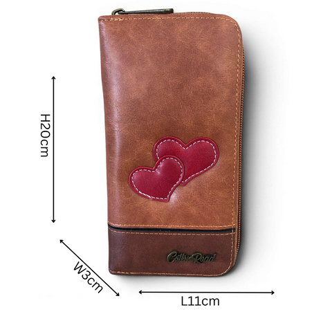 Brown Cotton Road PU leather handbag and matching wallet set with zip compartments and adjustable strap