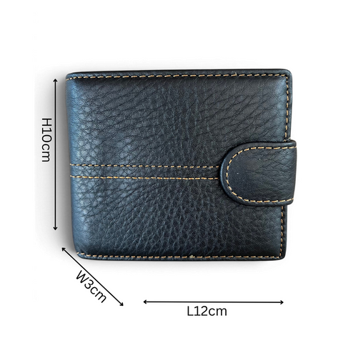 Black Vivace men's genuine leather wallet with clip, topstitch, 13 card slots, and zip compartment