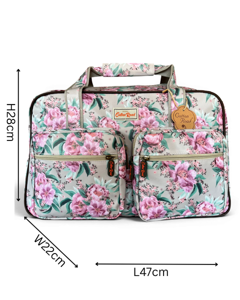 Cotton Road Travel Bag: MINT GREEN FLORAL PVC Overnight with Matching Hanging Vanity Set