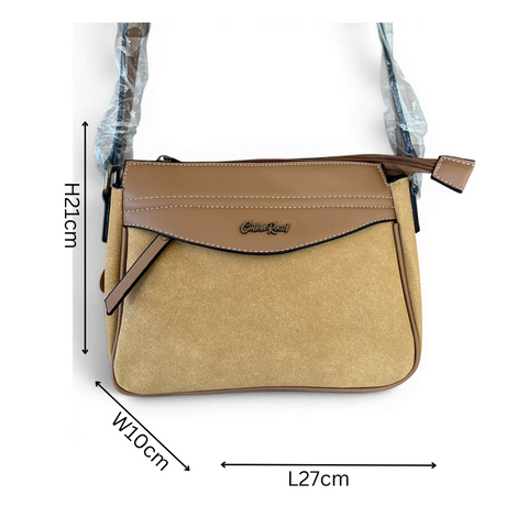 Cotton Road Sling Bag: KHAKI PU Leather Crossbody with Matching Wallet