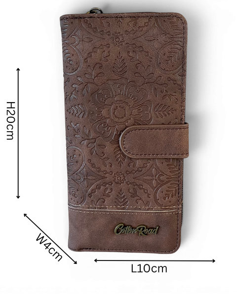 Cotton Road Khaki embossed PU leather sling bag with matching brown wallet and branded strap