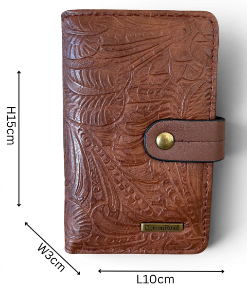 Cotton Road Wallet medium brown embossed PU leather with clip and multiple compartments