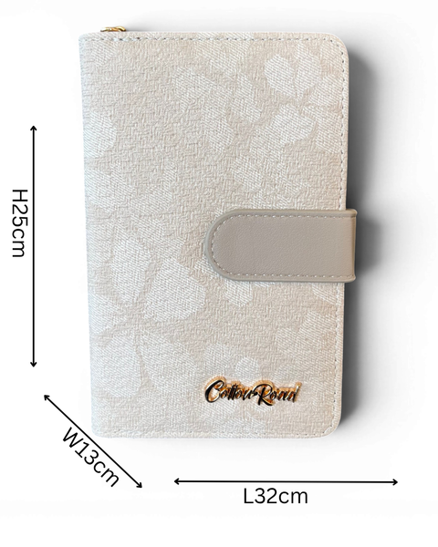 Medium beige floral Cotton Road Wallet in PU leather with gold-tone hardware and clip