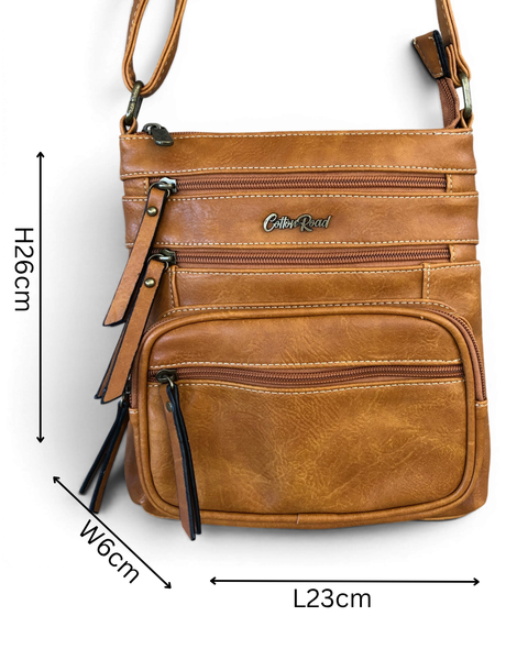 Cotton Road Sling Bag: YELLOW PU Leather Multi-Zip Crossbody Bag