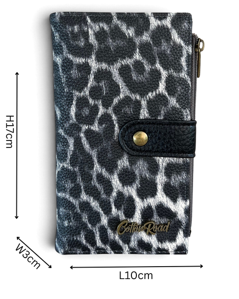 Cotton Road Handbag: Stylish BLACK Leopard Print PU Leather with Matching Wallet