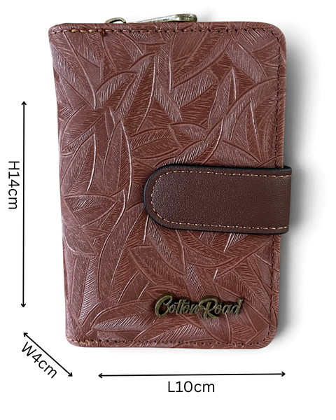 Cotton Road Handbag: COFFEE BROWN PU Leather with LEAF Design and Matching Wallet
