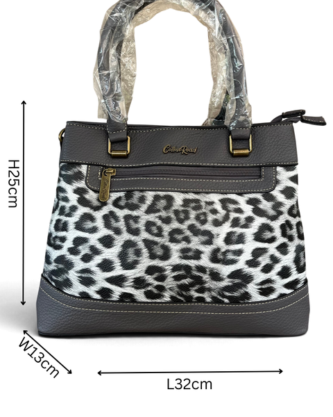 Cotton Road Handbag: Stylish GREY Leopard Print PU Leather with Matching Wallet