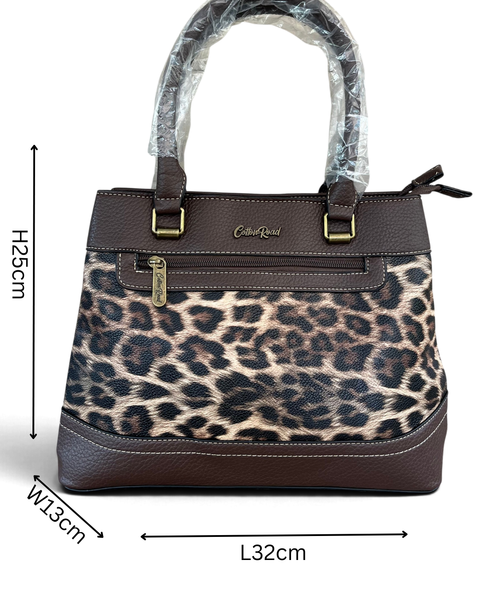 Cotton Road Handbag: Stylish COFFEE BROWN Leopard Print PU Leather with Matching Wallet