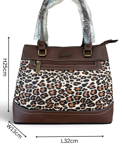 Cotton Road Handbag: Stylish BROWN Leopard Print PU Leather with Matching Wallet