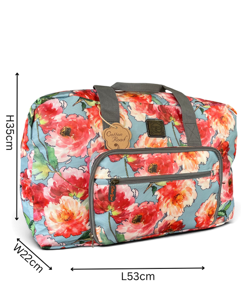 Cotton Road Travel Bag: BLUE FLORAL PVC Foldaway WEEKENDER