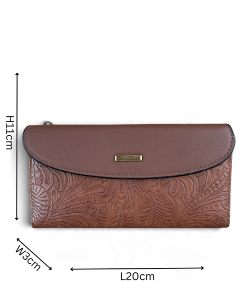 Cotton Road Wallet: Large Brown Embossed PU Leather Wallet with CLIP