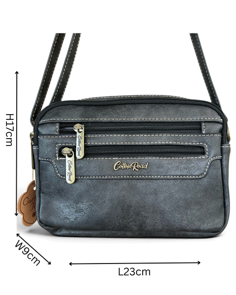 Cotton Road Sling Bag: Stylish Charcoal Black PU Leather Crossbody with Matching Floral Wallet