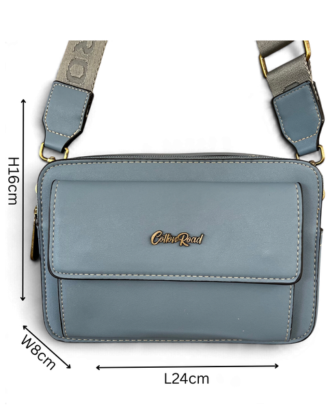 Cotton Road Sling Bag: BLUE PU Leather Crossbody Bag with BRANDED STRAP